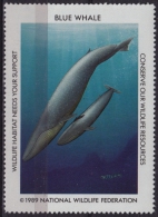 BLUE WHALE - National Wildlife Federation NWF - 1989  USA - LABEL / CINDERELLA - Baleines