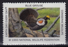 BLUE GROUSE / BIRD - National Wildlife Federation NWF - 1993 USA - LABEL / CINDERELLA - Peacocks