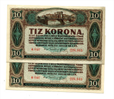 Hongrie Hungary Ungarn 10 Korona 1920 AUNC / UNC - 2 Consecutives # 3 - Hongrie