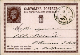 INTERO REGNO VITTORIO EMANUELE II 15+R C 1875 DOMANDA TORINO X VILLANUOVA ASTI - Postwaardestukken