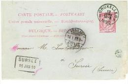 CARTE POSTALE . OBLITERE .13.1.1890. BRUXELLES/SURSEE . - Cartas & Documentos