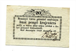 Hongrie Hungary Ungarn 20 Pengo Krajczarra 1849 "" ROZSNYON "" RARE - Hongrie