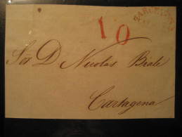 BARCELONA To Cartagena Murcia 10 Cancel Red Frontal Front Letter Catalonia Spain PREPHILATELY - ...-1850 Vorphilatelie