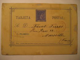 BARCELONA 1878 To Marseille France Nº 8cu L Misma Altura + A De Ira Pequeña (no Cat) Postal Stationery C Cat - Lettres & Documents