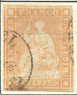 SWITZERLAND 1854 20 Rp Orange SG 32 Zum 25B SG 32, Michel 16llAym U #AF35 - Oblitérés