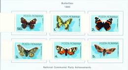 ROMANIA - 1985  Butterflies  Mounted Mint - Unused Stamps