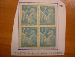 N° 650 Iris 1fr Neuf ** Variété Filet Autour Des Timbres Bloc De 4 - Nuovi