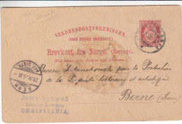 Librairie - Norvège - Carte Postale De 1895 - Entier Postal - Oblitération Christiania - Expédié Vers Le Suisse - Bern - Cartas & Documentos