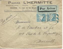Env. Entête Pierre L´hermitte Articles De Pêche  Ficelles Cordes Alger  Timbres 80A X2   1934 - Brieven En Documenten