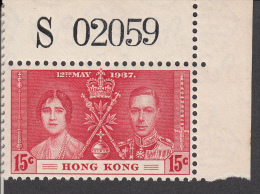 Hong Kong 1937  15c  Coronation  SG138   MNH With Control - Ungebraucht