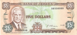 BILLETE DE JAMAICA DE 5 DOLLARS DEL AÑO 1992   (BANKNOTE) - Jamaica