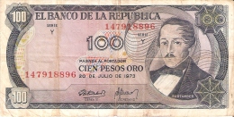 BILLETE DE COLOMBIA DE 100 PESOS DE ORO DEL AÑO 1973  (BANK NOTE) - Colombia