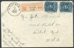 BELGIUM TO USA Registered Cover 1934 VF - Covers & Documents