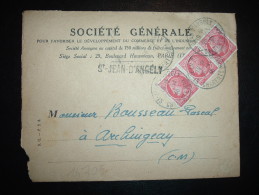 LETTRE TP CERES DE MAZELIN 1F X3 OBL. 26-11-46 ST JEAN D'ANGELY (17 CHARENTE MARITIME) + BANQUE SOCIETE GENERALE - 1945-47 Ceres De Mazelin