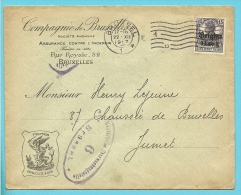 BZ 16 Op Brief Met Stempel BRUSSEL, Firmaperforatie (perfin) " P.B. " Van Compagnie De Bruxelles - 1909-34