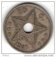 CONGO BELGE MORIN N° 42 20 Ct, 1911 . (SP23) - 1910-1934: Albert I.