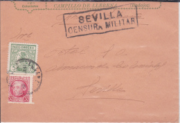 ESPAGNE - 1936 - ENVELOPPE De CAMPILLO DE LLERENA (BADAJOZ) Avec VIGNETTE LOCALE Pour SEVILLA Avec CENSURE - Lettres & Documents