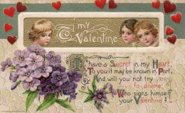 Belle Illustrée Gaufrée Et Dorée Signée John WINSCH 1910: Enfants Victoriens , Coeurs Et Phlox - Valentinstag