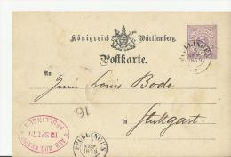 =WUTTEMBERG GS 1879 PFULLINGEN - Entiers Postaux