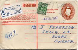 AUSTRALIE ENTIER POSTAL RECOMMANDE POUR LA SUEDE 1947 - Briefe U. Dokumente