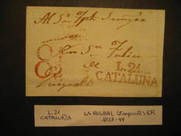 LA BISBAL EMPORDA 6R Girona 1827 - 1844 To Barcelona Frontal Front Letter Gerona Catalonia Spain PREPHILATELY - ...-1850 Vorphilatelie