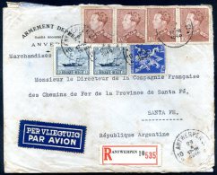 BELGIUM TO ARGENTINA Air Mail Registered Cover 1946 W/Advertising VF - Covers & Documents