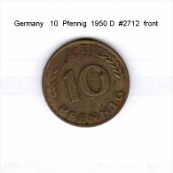 GERMANY   10  PFENNIG  1950 D  (KM # 108) - 10 Pfennig