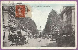 Timbre Semeuse Rouge 10c, Bord Numéro 0 - Cachet Poste 1911 - Sur CPA PARIS (75) Boulevard Des Italiens - Sonstige & Ohne Zuordnung