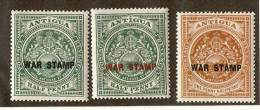 ANTIGUA 1916-18 WAR TAX STAMPS SG 52/54 LIGHTLY MOUNTED MINT Cat £10.50 - 1858-1960 Colonia Britannica