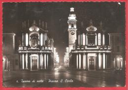 CARTOLINA VIAGGIATA ITALIA - TORINO DI NOTTE - Piazza S. Carlo - ANNULLO TORINO FERROVIA 05 - 08 - 1940 - Places