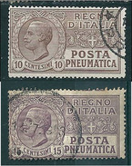 1913 1921  POSTA PNEUMATICA  10 + 15 C  2 Valori USATO - Rohrpost