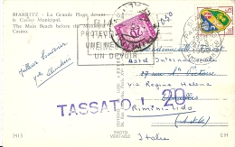 Cp De Biaritz Réacheminée Et Taxée Pour Rimini  1959 - Portomarken