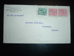 LETTRE POUR FRANCE TP 2C X2 + 1C OBL.MEC. OCT 19 1910 MONTREAL.QUE.+ BANQUE D'HOCHELAGA + SS LA LORRAINE - Cartas & Documentos