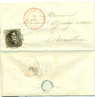 Belgique - No 3 Sur Lettre De Neufchateau (P86) Vers Bouillon Du 11/02/1851, BDF, 4 Marges, Superbe, See Scan - 1849-1850 Médaillons (3/5)