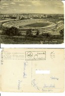 Roma: Stadio Dei Centomila (Olimpico). Cartolina B/n/ocra Viag. 1957 (targhetta Il Nuovo Filo Ortalion Dal Lago D'Orta) - Estadios E Instalaciones Deportivas