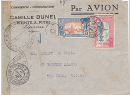 GUADELOUPE - 1940 - ENVELOPPE Avec CENSURE "COMMISSION B"  SUR LE TIMBRE De POINTE à PITRE Pour NEW YORK - Lettres & Documents