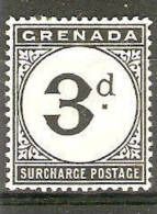 GRENADA 1906 3d WATERMARK MULTIPLE CROWN CA POSTAGE DUE SG D10  MOUNTED MINT Cat £19 - Granada (...-1974)
