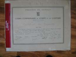 CB2 Certificat Cours Communaux Melle Dekeyzer à Fontaine Valmont 1932 Née à Nederbrakel Fait à Solre Sur Sambre 45cmx36c - Diplômes & Bulletins Scolaires