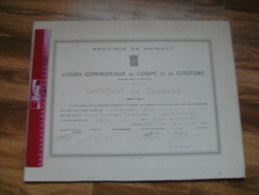 CB2 Certificat Cours Communaux Melle Dekeyzer à Fontaine Valmont 1931 Née à Nederbrakel Fait à Erquelinnes 45cmx36c - Diploma & School Reports