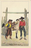 Artist Signed American Old West Cowboy Cowgirl, Dude Ranch, C1940s Vintage Linen Postcard - Autres & Non Classés