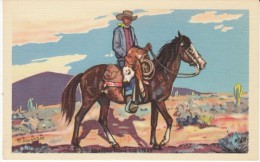 Artist Signed American Old West Cowboy On The Range, C1940s Vintage Linen Postcard - Altri & Non Classificati