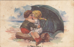 CPA CASTELLI- CHILDREN, HUMOUR, KISS, UMBRELLA - Castelli