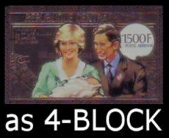 CENTRAL AFRICAN REPUBLIC 1983. Diana Baby Birth II 500F IMPERF. 4-BLOCK   Ungezähnt,non Dentelé,no Dentado] - Famous Ladies