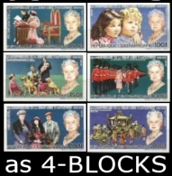 CENTRAL AFRICAN REPUBLIC 1985. Queen Mother III.IMPERF.4-BLOCKS:6 (24 Stamps) [non Dentelé,Geschnitten,no Dentado] - Famous Ladies