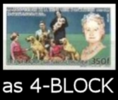 CENTRAL AFRICAN REPUBLIC 1985. Dogs Queen Mother III. 350F IMPERF.4-BLOCK     [non Dentelé,Geschnitten,no Dentado] - Famous Ladies