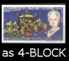 CENTRAL AFRICAN REPUBLIC 1985. Stage-coach Queen Mother III.400F IMPERF.4-BLOCK     [non Dentelé,Geschnitten,no Dentado] - Famous Ladies