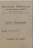 Carte Chirurgicale/Docteur Pergola/Paris/ Maison De Santé /1956         VP604 - Non Classés