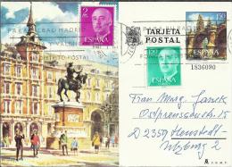 ENTERO POSTAL PLAZA MAYOR MADRID CIRCULADO MAT PUERTO DE LA CRUZ CON FRANQUEO ADICIONAL - 1931-....