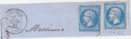 TIMBRES N° 22 SUR FRAGMENT-2 EX- OBLITERATION GROS CHIFFRES -20- AIGUEBELLE-1867 - Autres & Non Classés