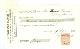 KWITANTIE FISCAAL ZEGEL * Op KWITANTIE Uit 1948 Van V/d BURG Uit DORDRECHT (7897c) - Steuermarken